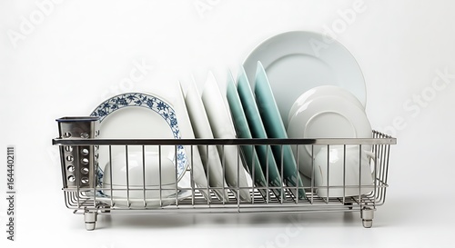 Clean Plates Drying in a Metal Dish Rack