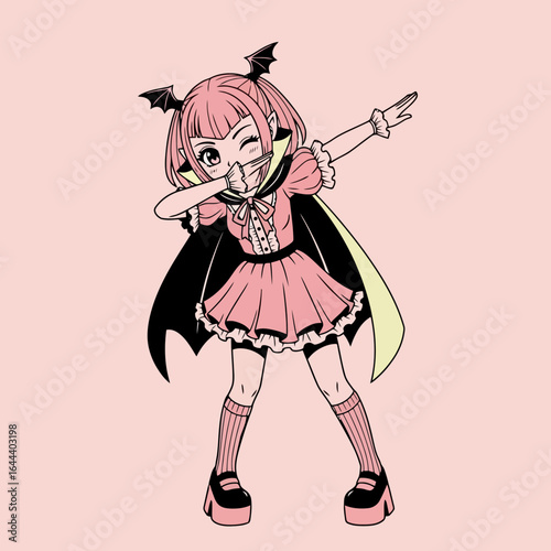 Cute vampire girl celebrating Halloween in a colorful vector style  