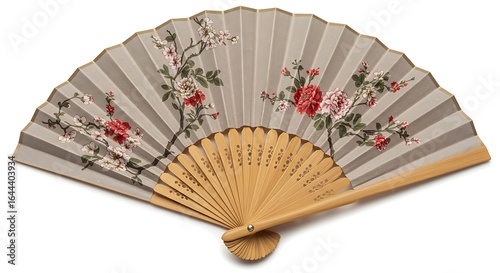 Elegant Oriental Folding Fan with Floral Design - Decorative & Cultural Accessory
