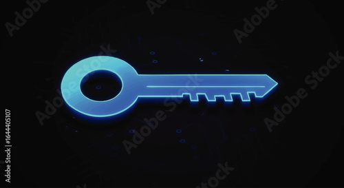 Futuristic glowing blue digital key, a symbol of cybersecurity and data access.