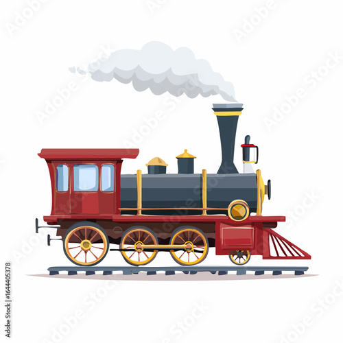 Steam historic locomotive on the rail