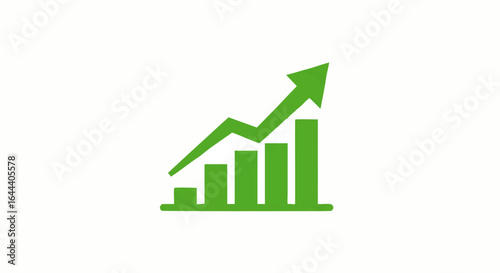 Green growth chart icon with increasing bars and a rising arrow symbolizing financial success.
