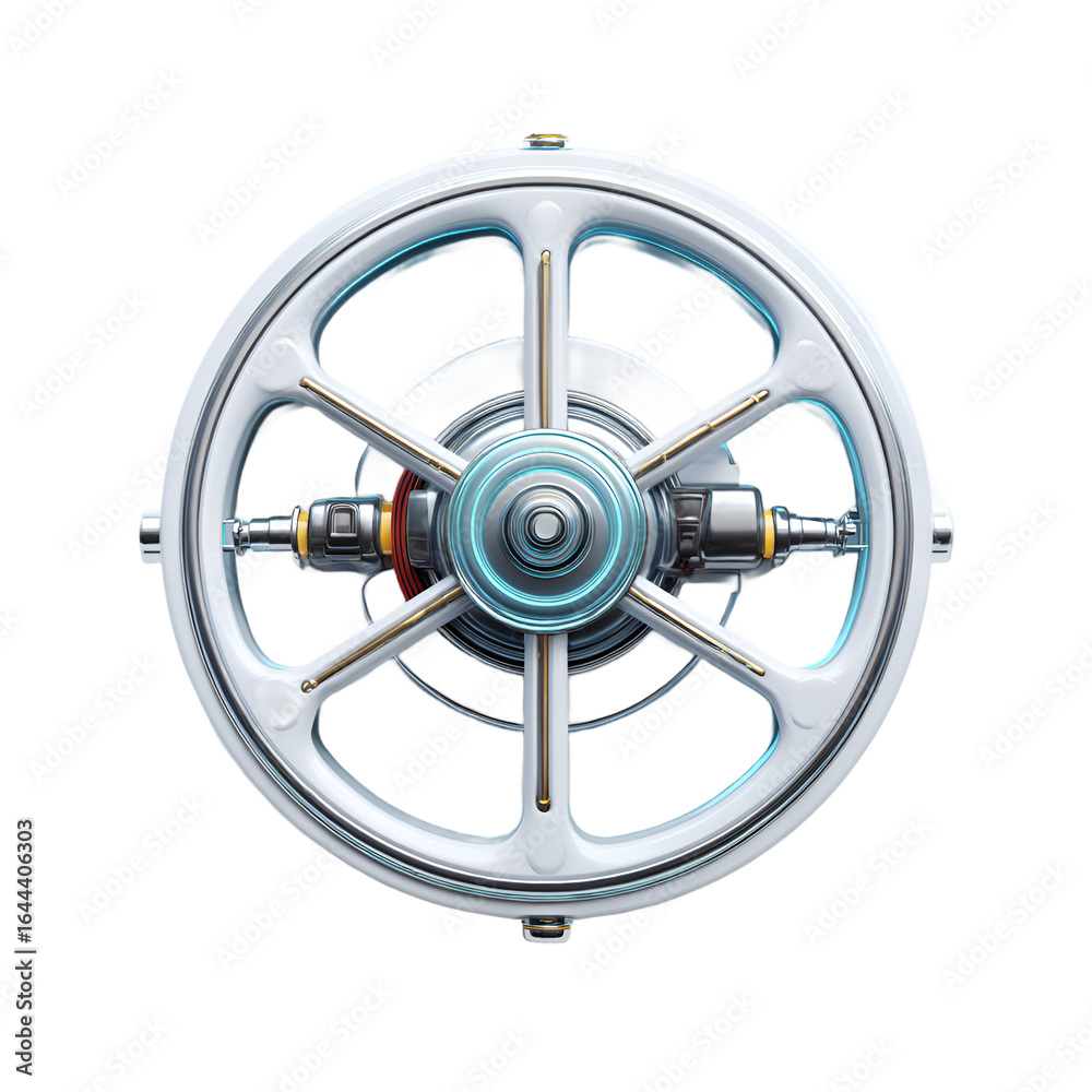Obraz premium Futuristic Chrome Wheel Detailed Object Shiny Element Isolated on Background