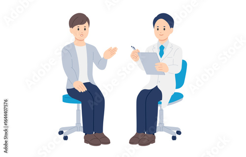 問診する男性医師と若い男性患者【人物ベクターイラスト素材】