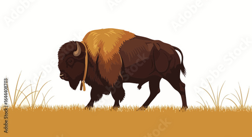 Illustration of a majestic bison grazing peacefully in a field, embodying nature's grandeur