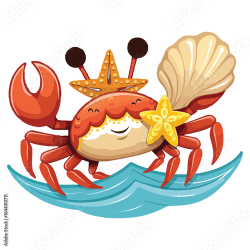 T Shirt Design Isolated red seafood cartoon character with a crab, lobster, and shrimp shell on a white background