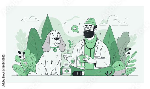 Friendly Veterinarian with Dog in a Cartoon Style Illustration