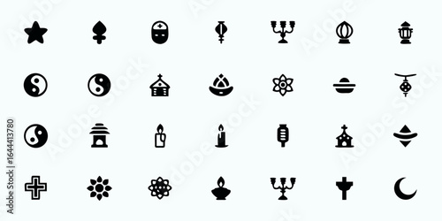 Cultural & Religious Holiday Line Art Vector Icons — Multicultural Celebrations, Traditional Symbols, Rituals, and Festive Customs

