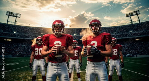 Confident American Football Player on Stadium Field at Sunset