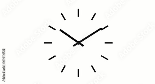 Minimalist black analog clock face with bold hands and tick marks showing ten past ten.