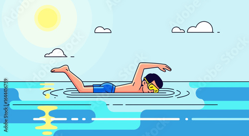 Illustration of a swimmer in a minimalist style perfect for summer vibes design and aquatic activities promoting health and wellness