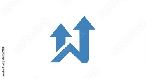 Minimalist blue letter W logo with two ascending arrows, an abstract graphic symbol representing growth and progress.