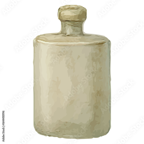 Vintage Metal Hip Flask Watercolor Illustration