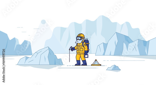 Illustrative depiction of a mountaineer traversing a serene arctic landscape
