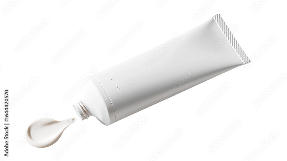 Minimalist Skincare Tube with Open Cap and Cream Squeezed on Transparent Background Minimalist Skincare Tube with Open Cap and Cream Squeezed on Transparent Background