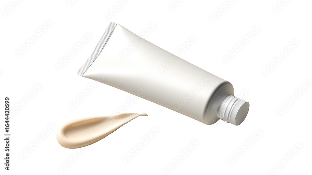 Minimalist Skincare Tube with Open Cap and Cream Squeezed on Transparent Background Minimalist Skincare Tube with Open Cap and Cream Squeezed on Transparent Background