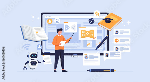 Illustrative depiction of online education and artificial intelligence integration in teaching promoting accessible learning platforms