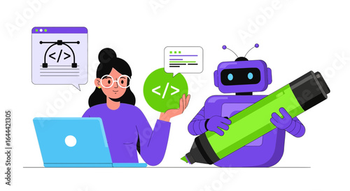 Illustrative representation of a programmer collaborating with AI on a coding project