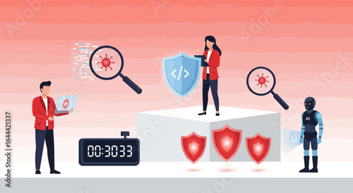 Illustrative representation of collaborative cybersecurity threat detection and rapid response using AI