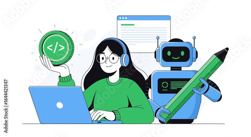 Illustrative representation of collaborative development involving human programmer and AI assistant