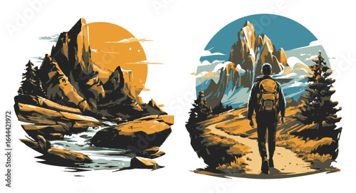 Adventurer Enjoys Stunning Sunset Over Mountains and River in Wilderness Scene