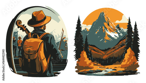Adventurer Standing on Cliffside Overlooking Scenic Mountain Landscape