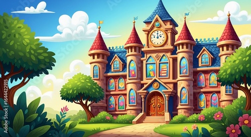 cartoon style illustration playful and colorful university high quality stock illustration for commercial use