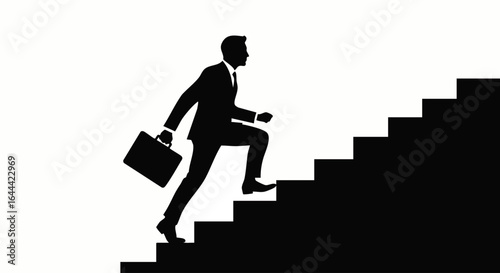 Silhouette of Businessman Climbing Stairs with Briefcase in Hand
