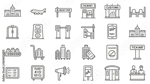 Airport and travel icons silhouette set