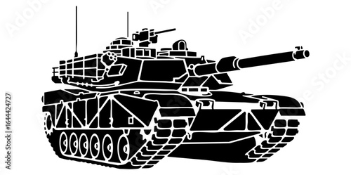 Minimal M1A2 Abrams Main Battle Tank Side View Flat Vector Illustration