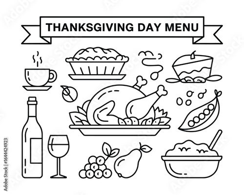Thanksgiving Day Menu A Black and White Line Art Illustration