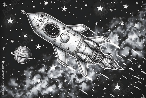 Fototapeta Naklejka Na Ścianę i Meble -  Black and white rocket space art high resolution picture