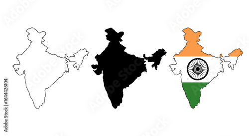 India Map Outline, Silhouette, and Flag Representation - A Visual Showcase