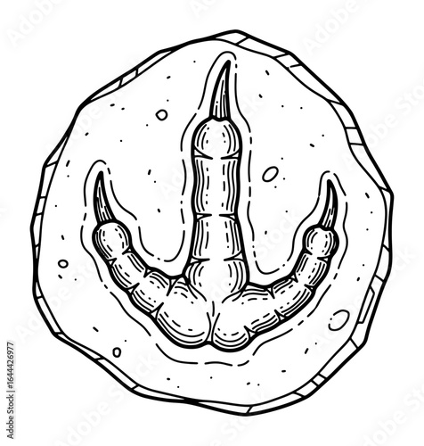Doodle Style Dinosaur Footprint Fossil Isolated on White