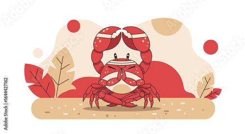 Meditative crab vector illustration of a crab sitting in lotus position on sand