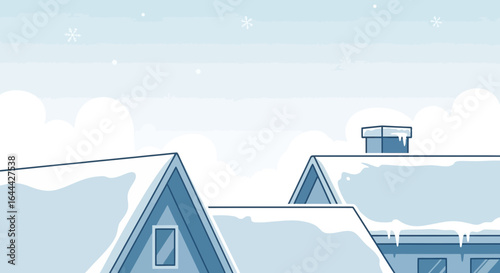 Minimalist cartoon illustration of snowy rooftops on a cold winter day scene