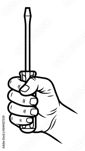 Detailed Line Art Illustration of a Hand Firmly Gripping a Screwdriver