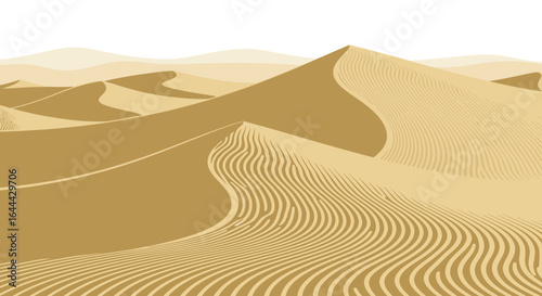 Majestic desert landscape with rolling dunes, a serene and minimalist illustration