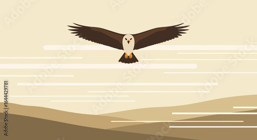 Majestic eagle soars above the desert landscape in a minimalist design  a captivating visual