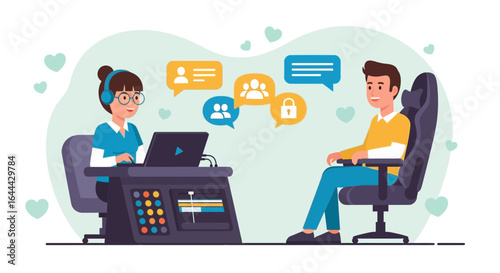 Online Interview Concept with Video Editor and Candidate in Digital Communication Setup