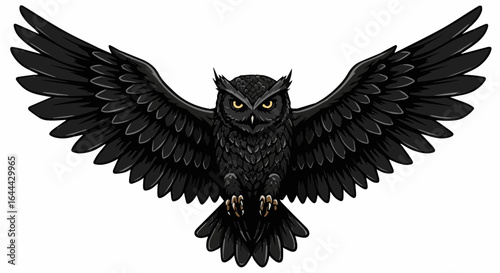Object majestic owl with wings spread vector illustration flying predator nocturnal bird drawing artwork design vector