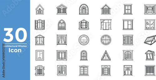 Collection of 30 Architectural Window Icons Line Art Design graphic
