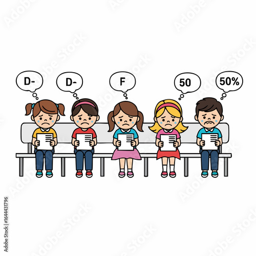 Flat Illustration Sad Student with Bad Exam Score on the Bench