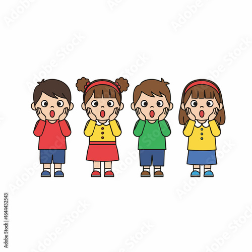 Cute Cartoon Style Group of Surprised Children Illustration Character