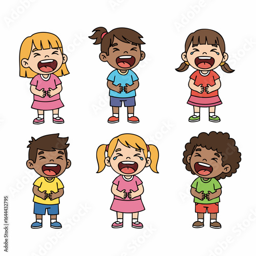 Cartoon Style Diverse Children Crying With Different Facial Expressions Illustration