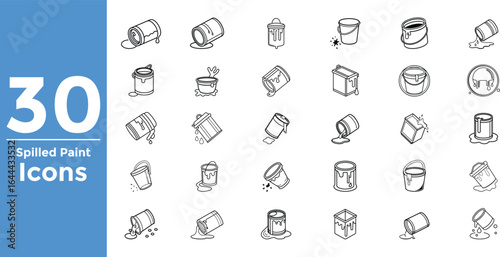 30 Spilled Paint Icons Outline Style Vector Graphics Set collection