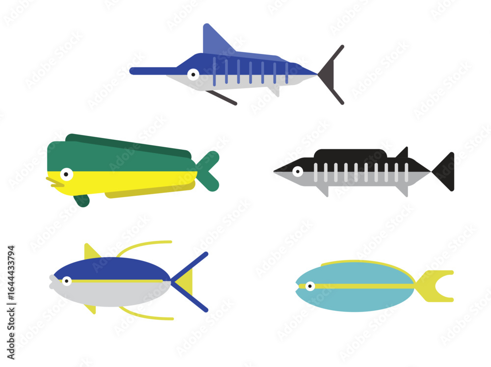 Fototapeta premium Fish Funny Cartoon Character Set Mahi Mahi