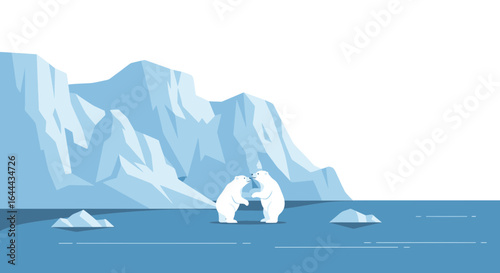 Playful Polar Bears Encounter in the Arctic Wilderness Illustration, A Gentle Moment