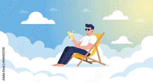 Relaxing getaway with a refreshing drink on a cloud-covered paradise vacation experience
