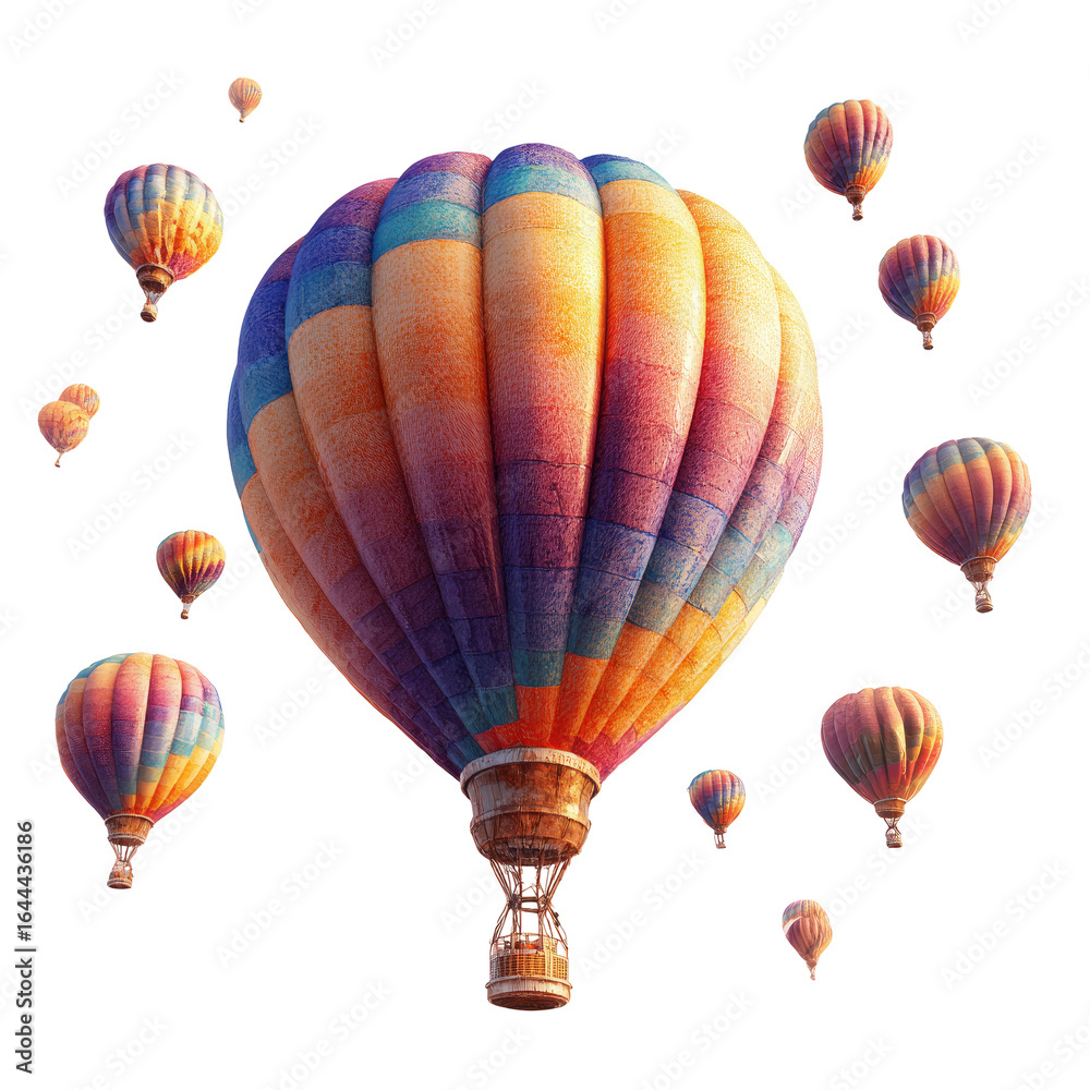 Fototapeta premium Colorful hot air balloons festival, sunrise, aerial view